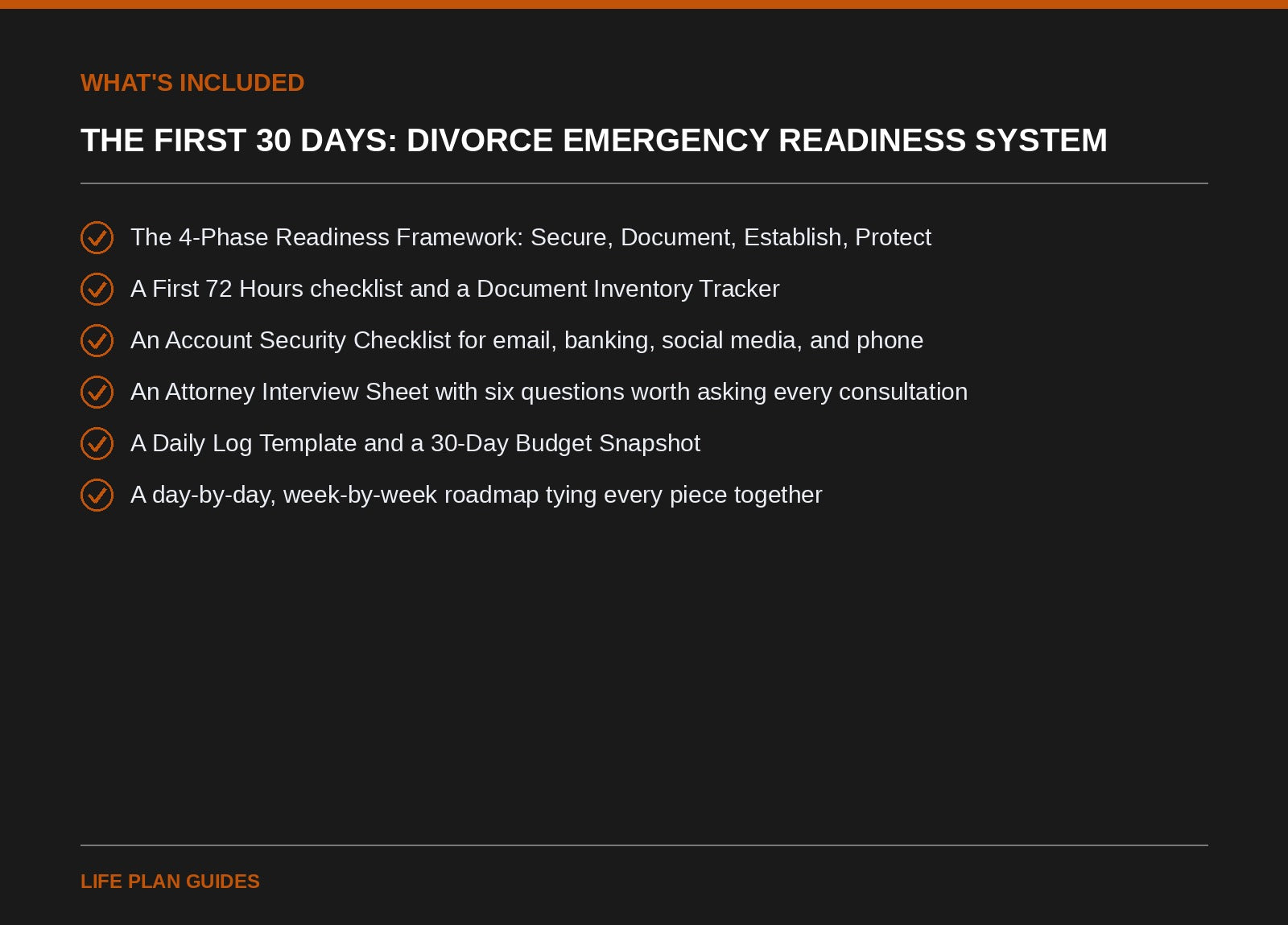 What's included in the Divorce Emergency Readiness System