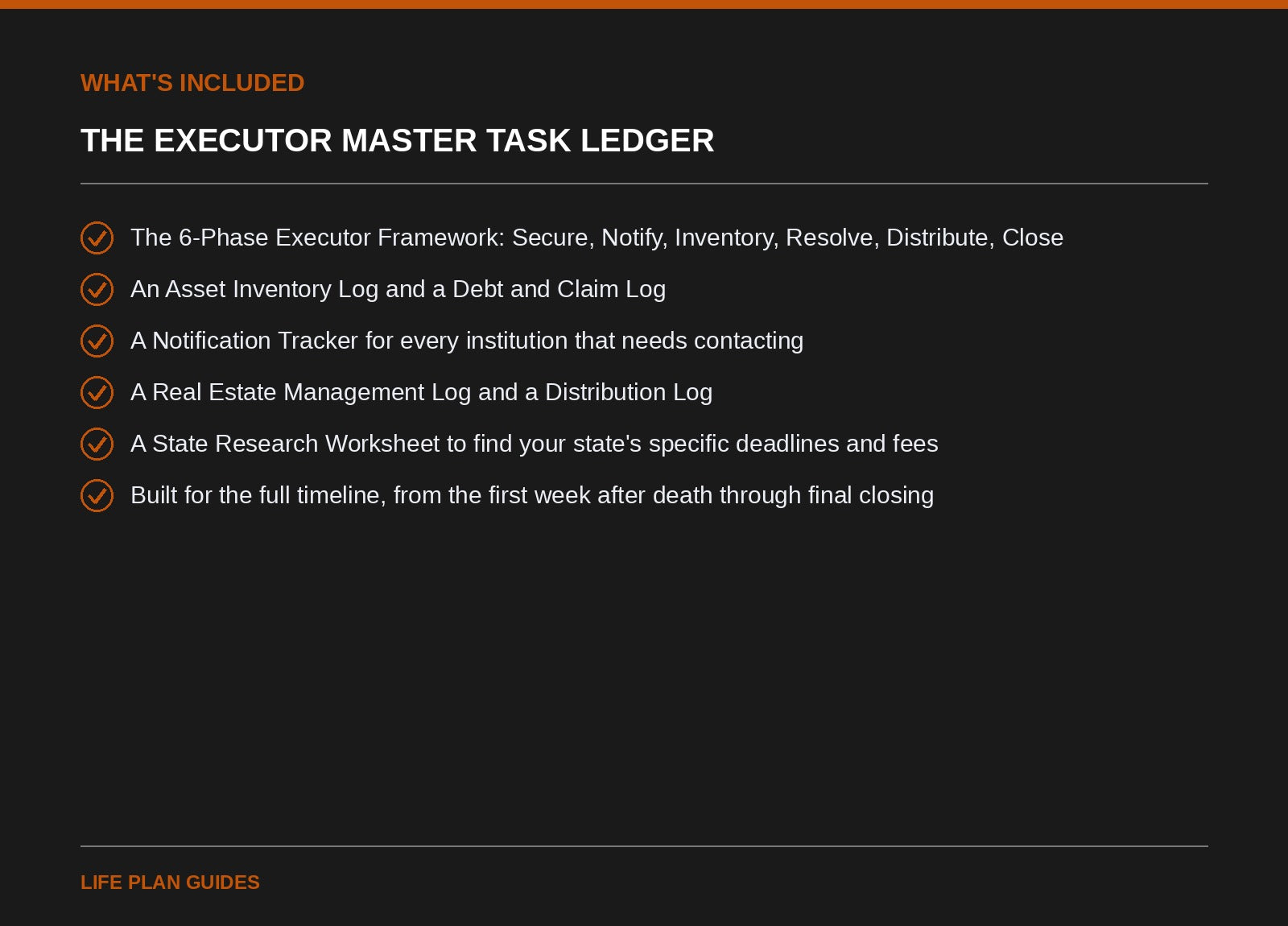 What's included in the Executor Master Task Ledger