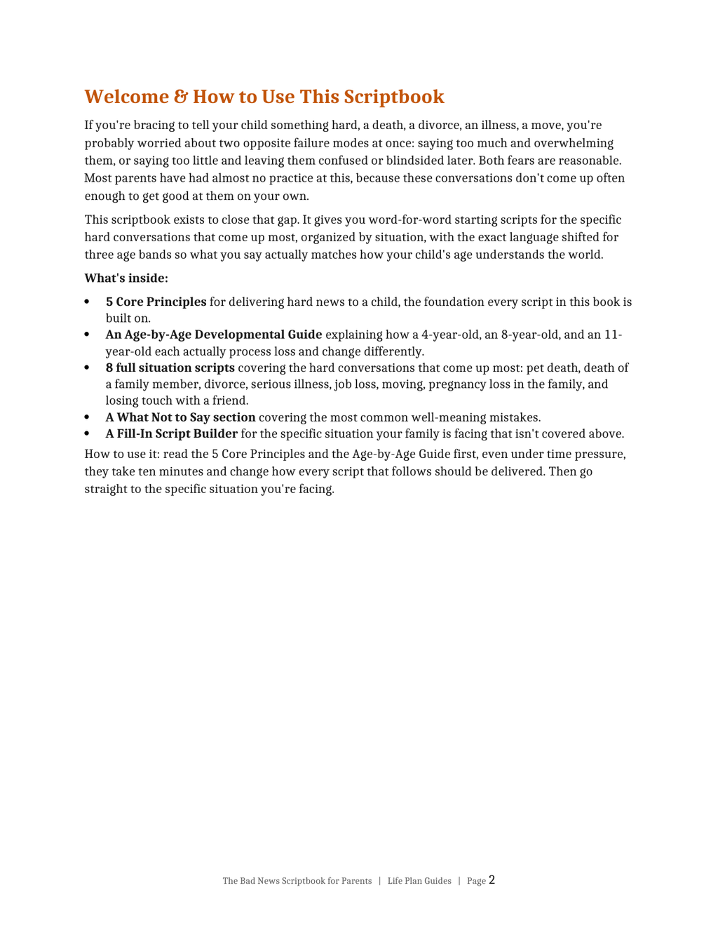 The Bad News Scriptbook for Parents, table of contents preview