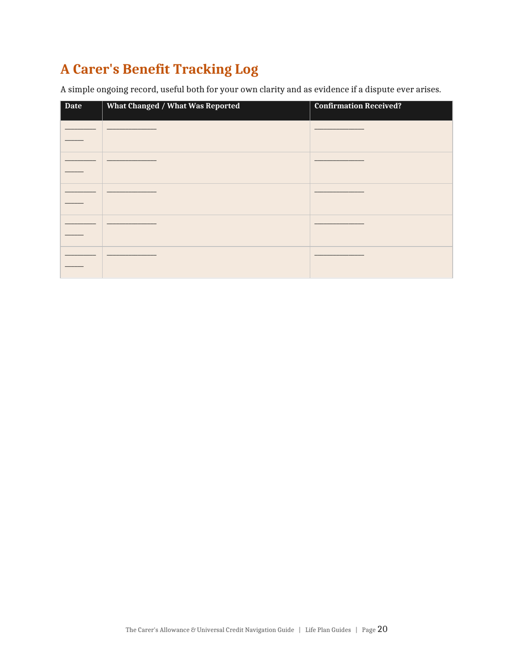 The Carer's Allowance & Universal Credit Navigation Guide, interior page preview