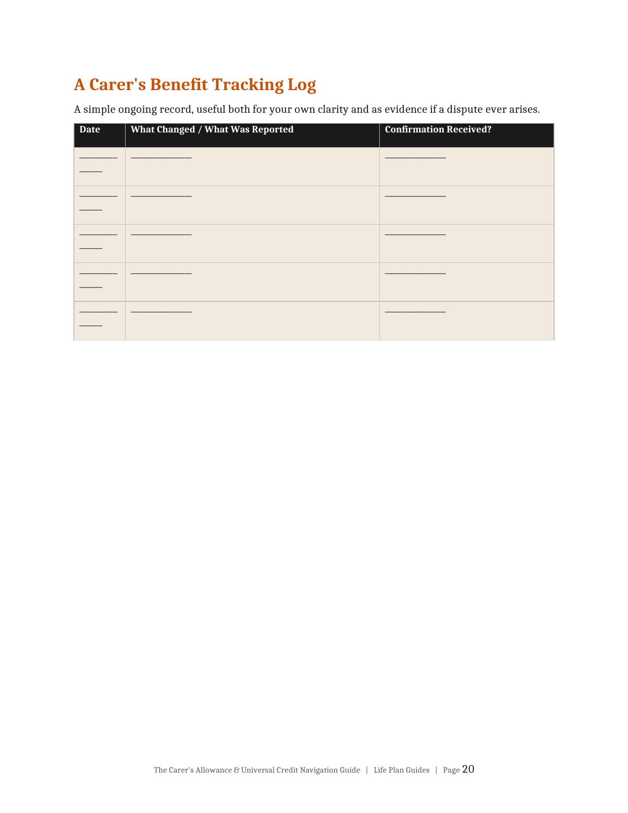 The Carer's Allowance & Universal Credit Navigation Guide, interior page preview